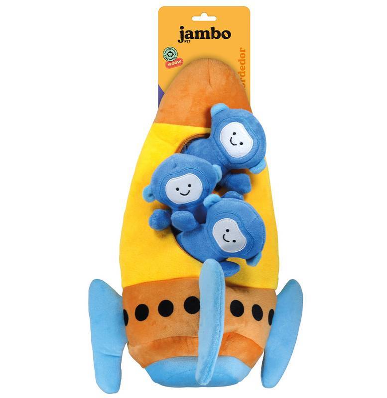 Brinquedo Jambo Mordedor Pelúcia Galáxia Nave Foguete com 3 Macaconautas