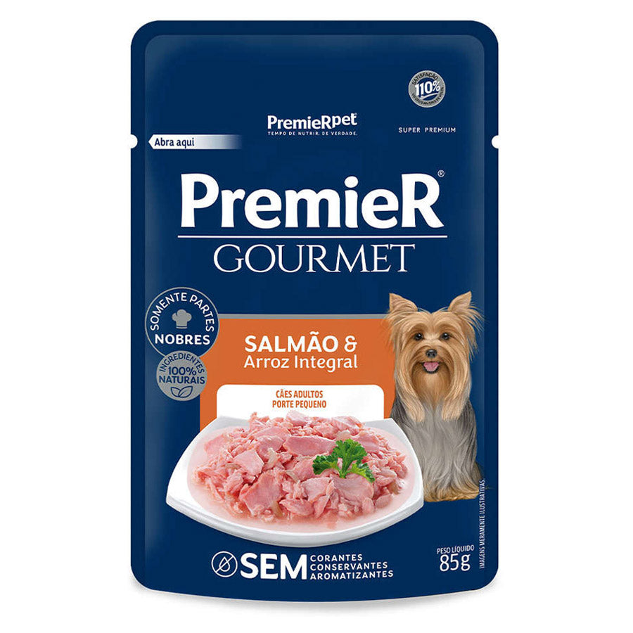 Alimento Úmido Premier Gourmet Sachê Cães Salmão e Arroz Integral 85g