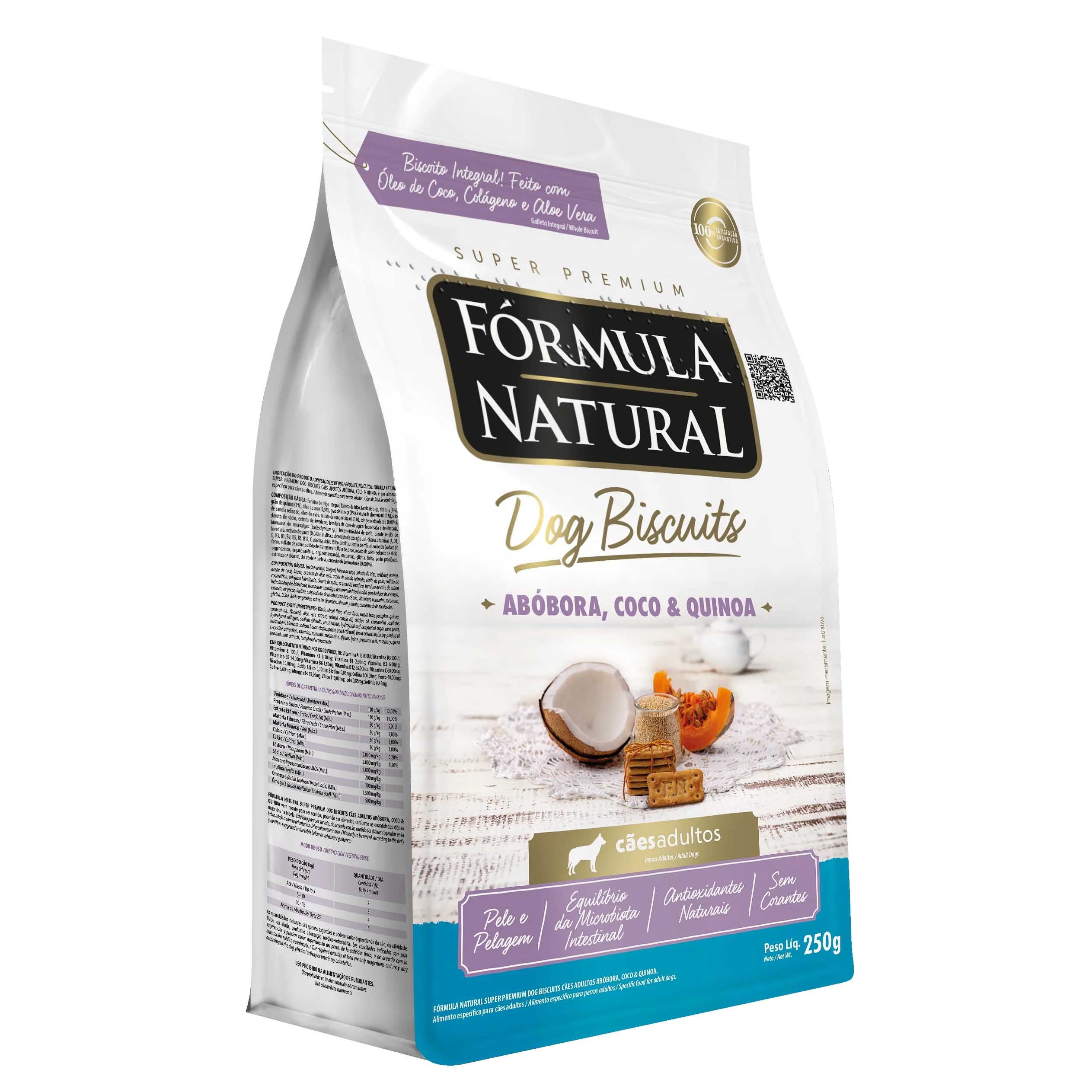 Biscoito Fórmula Natural Dog Biscuits Cachorros Adultos Porte Médio e Grande Abóbora, Coco e Quinoa 250g