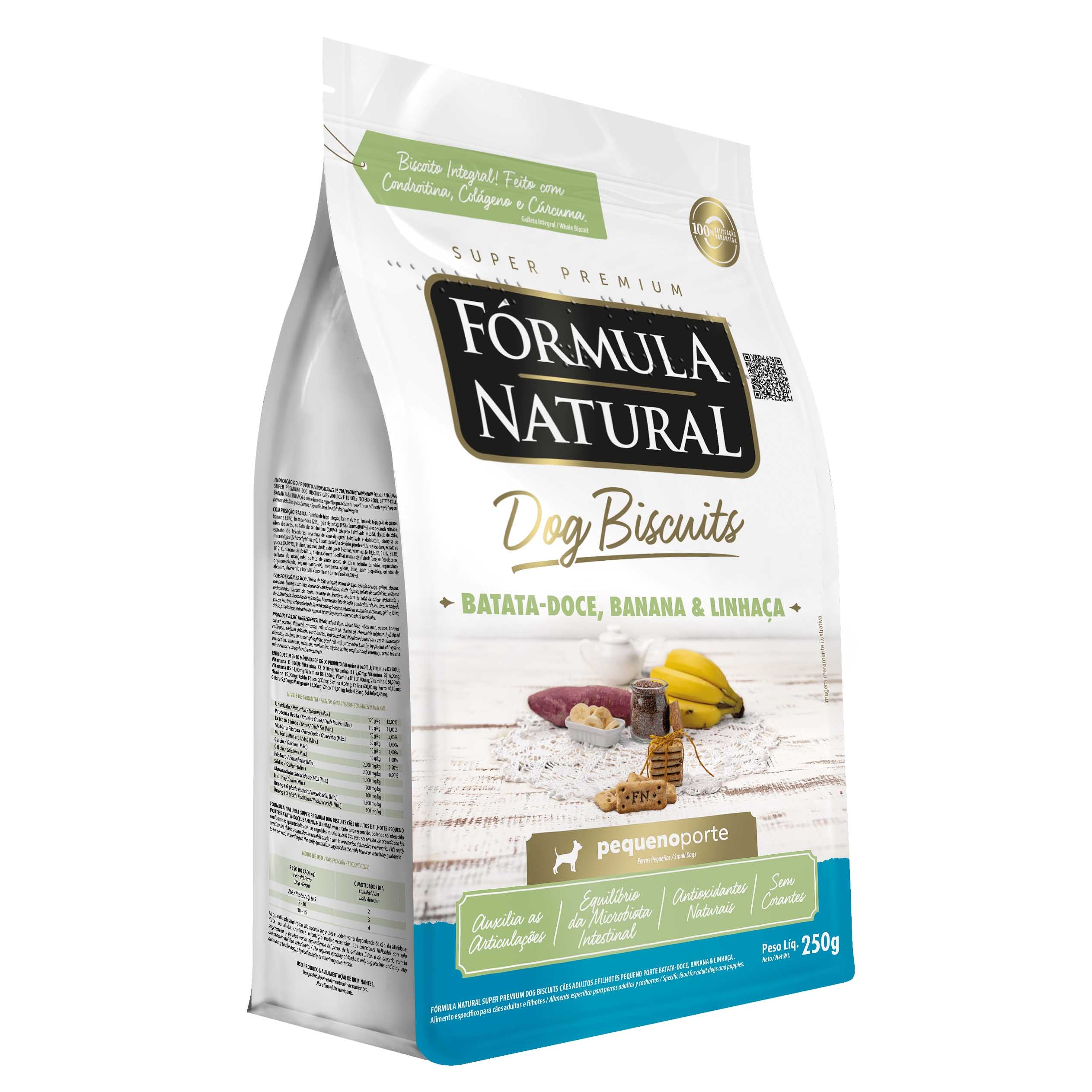 Biscoito Fórmula Natural Dog Biscuits Cachorros Adultos Porte Pequeno Batata Doce, Banana, Linhaça 250g