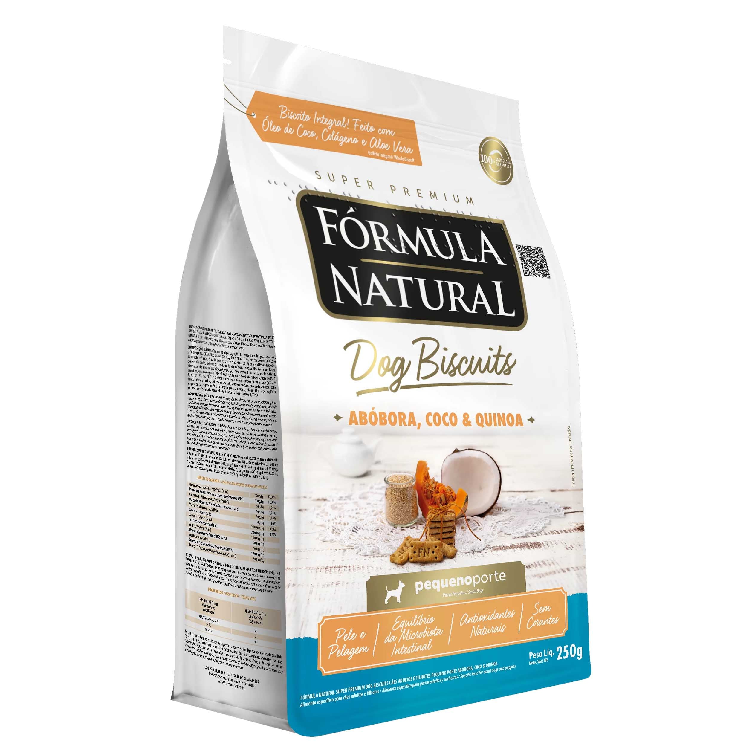 Biscoito Fórmula Natural Dog Biscuits Cachorros Adultos Porte Pequeno e Mini Abóbora, Coco e Quinoa 250g