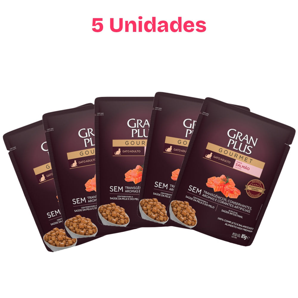 Combo 5 Sachês para Gatos GranPlus Gourmet Salmão 85g