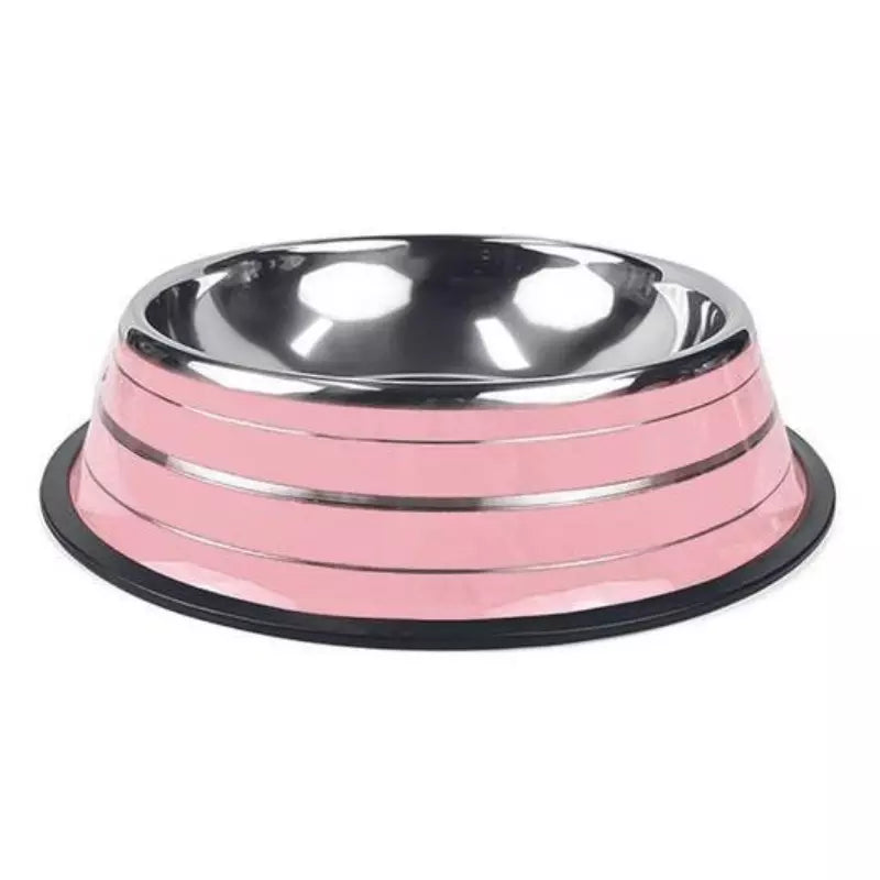 Comedouro Jambo Inox Listrado Rosa Mini