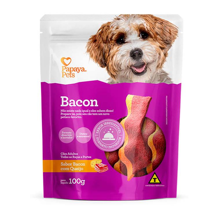 Petisco Papaya Pets para Cães Adultos Bacon com Queijo 100g