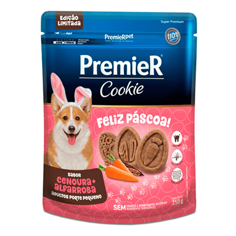 Petisco Premier Cookie Cenoura e Alfarroba Páscoa Cães Adultos Pequeno Porte 250g