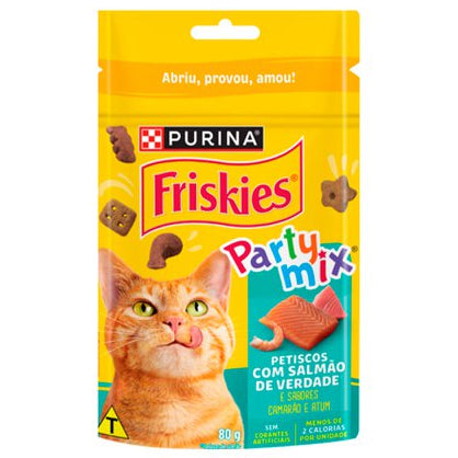 Petisco para Gato Friskies Party Mix Camarão, Salmão e Atum 80g