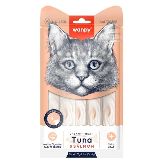 Petiscos para Gatos Wanpy Creamy Atum e Salmão 25 tubos 350g