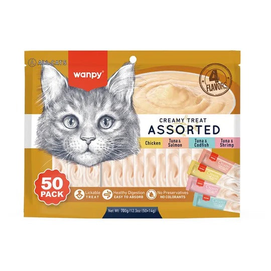 Petiscos para Gatos Wanpy Creamy Sabores Sortidos 50 tubos 700g
