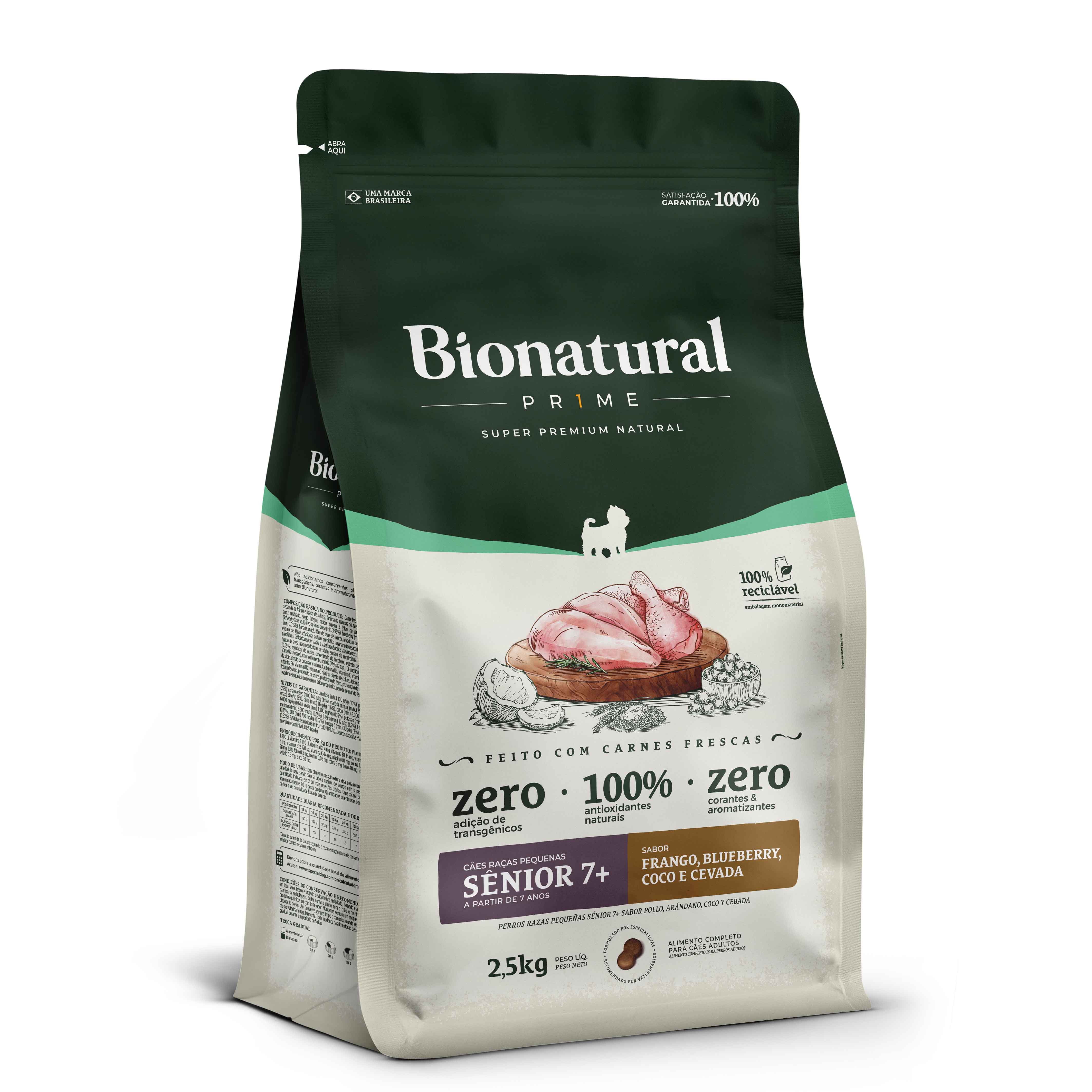 Ração Bionatural Prime Cães Sênior 7+ Raças Pequenas Frango 2,5kg