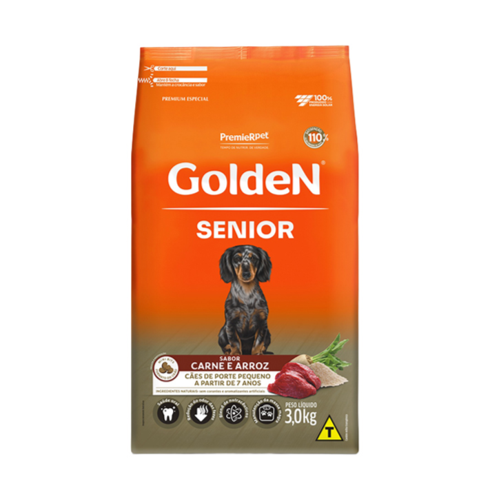 Ração Golden Fórmula Cães Sênior Mini Bits Carne e Arroz 3kg