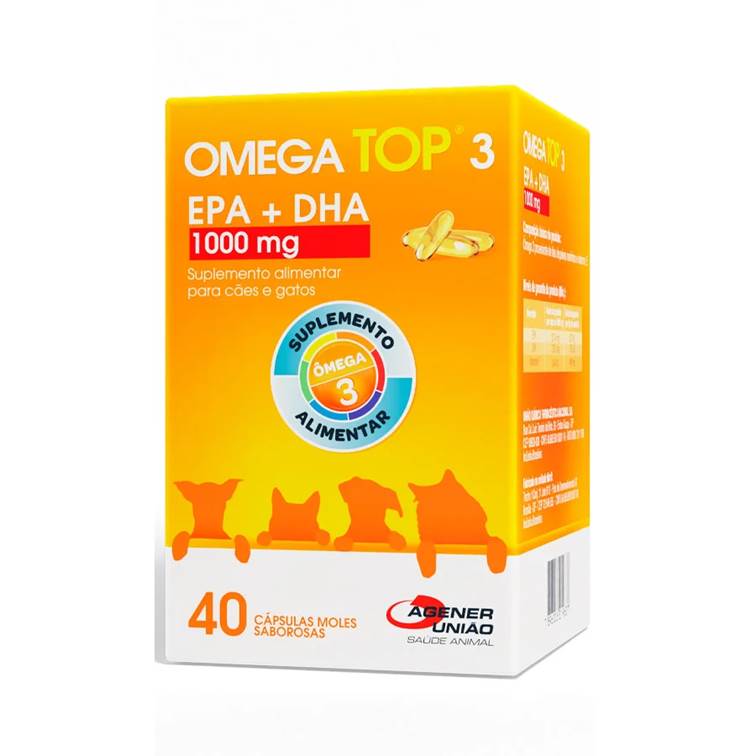 Suplemento para Cães e Gatos Omega Top 3 1000mg 40 Cápsulas