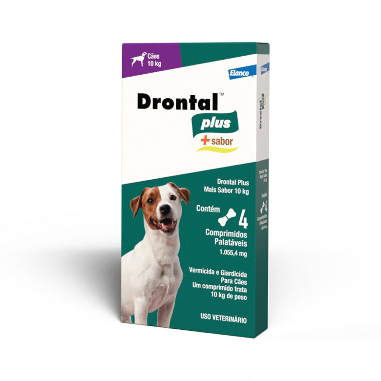 Vermífugo Elanco Drontal Plus + Sabor para Cães 10kg 4 comprimidos