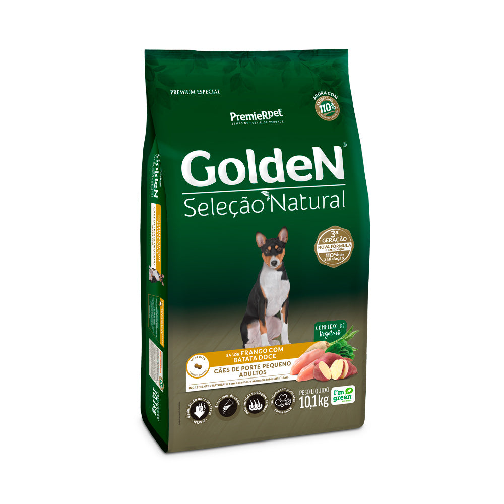 Ração Golden Seleção Natural Cães Adultos Porte Pequeno Frango e Batata Doce 10,1kg