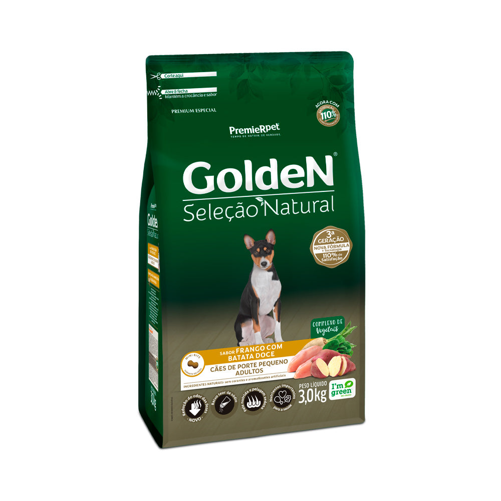 Ração Golden Seleção Natural Cães Adultos Porte Pequeno Frango e Batata Doce 3kg