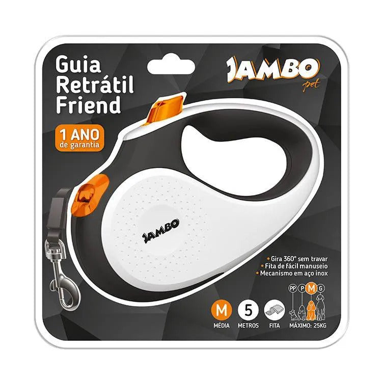 Guia Retrátil para Cachorro Friend Jambo Média Branca