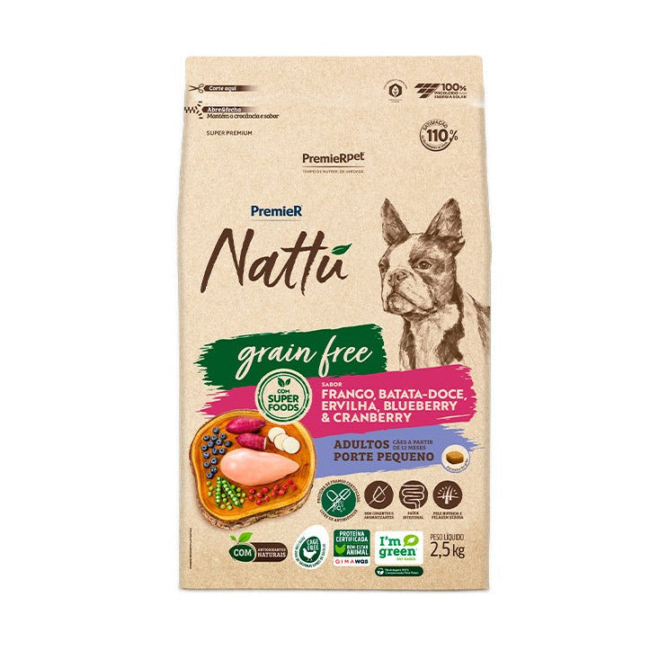 Ração Premier Nattu Grain Free Cães Adultos Porte Pequeno Frango 2,5kg