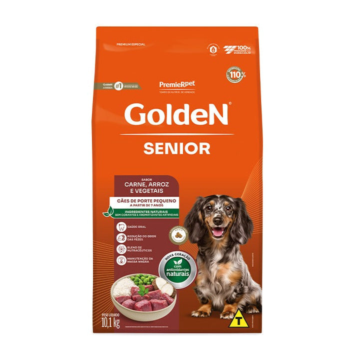 Ração Golden Fórmula Cães Sênior Mini Bits Carne e Arroz 10,1kg