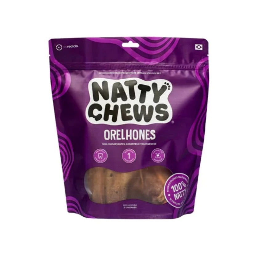 Petisco Orelhones Natty Chews Ouvido Bovino Desidratado 4 unidades