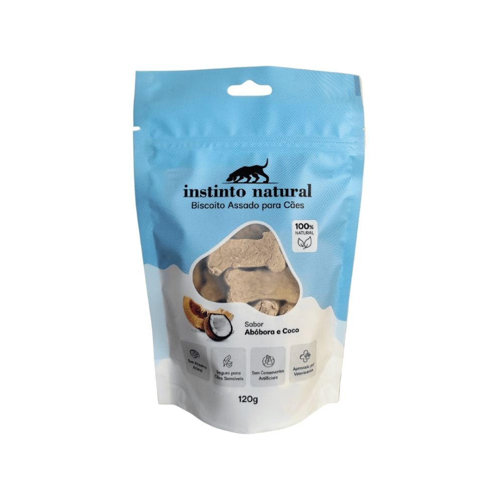 Biscoito Hipoalergênico Instinto Natural Abóbora & Coco para Cachorros Saúde Intestinal 120g