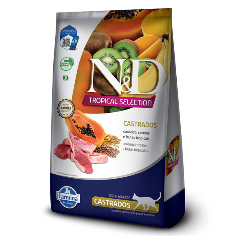 Ração N&D Tropical Selection Cordeiro, Cereais e Frutas Tropicais Gatos Adultos Castrados 400g