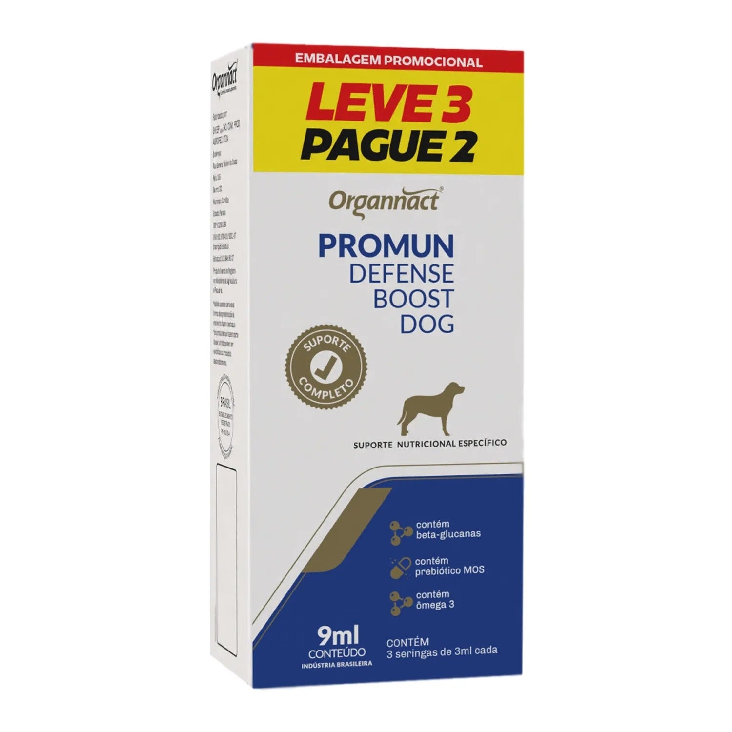 Suplemento Organnact Promum Defense Boost Dog para Cães 3ml Leve 3 Pague 2