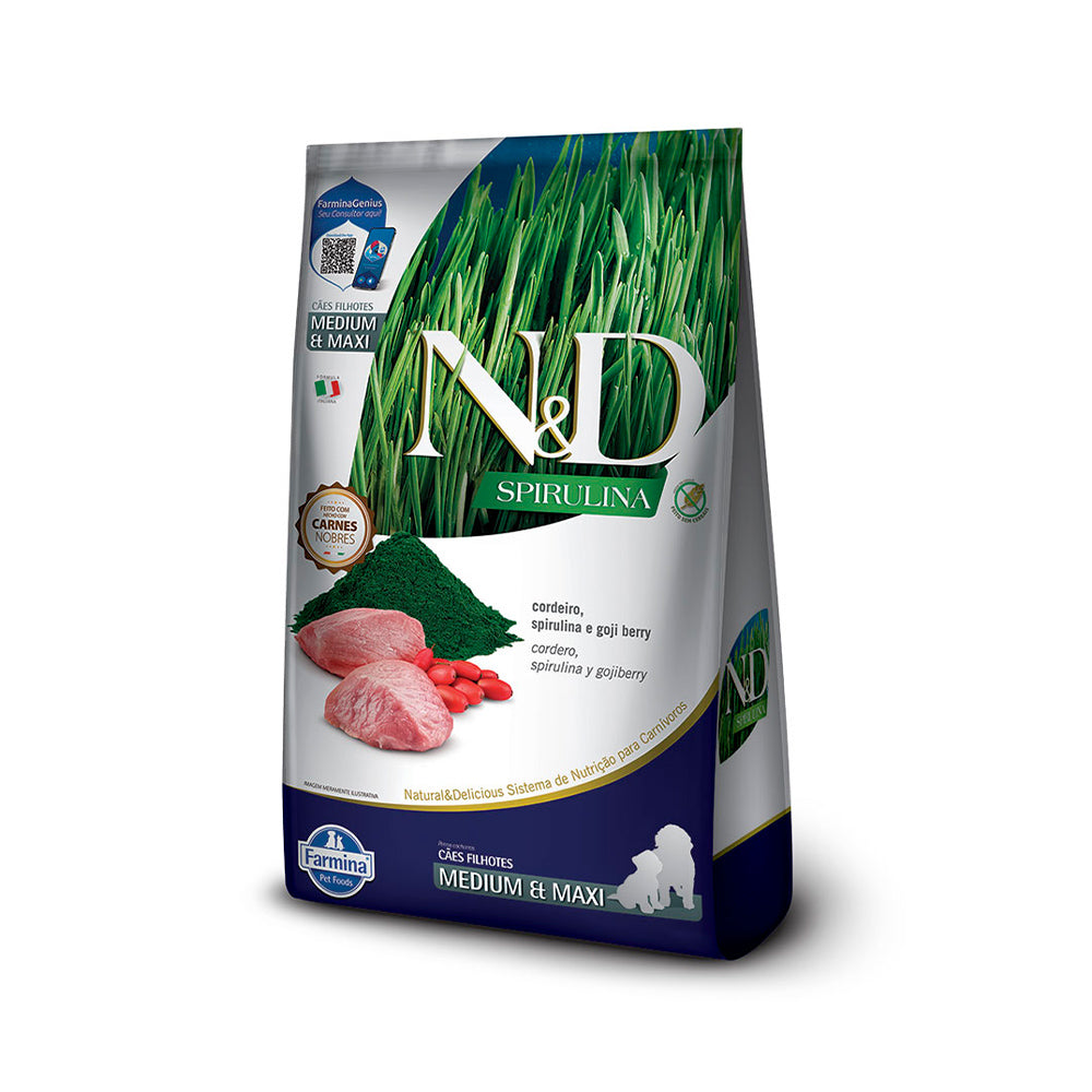 Ração Farmina N&D Spirulina Cães Filhotes Médio e Grande Cordeiro, Spirulina e Goji Berry 10,1kg