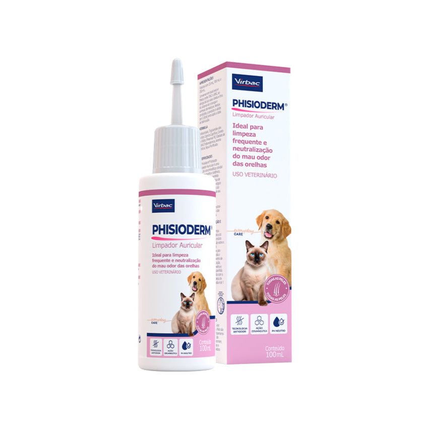 Limpador Auricular Virbac Phisioderm para Cães e Gatos 100ml