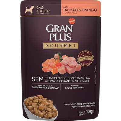Alimento Úmido GranPlus Sachê Gourmet Cachorros Adultos Salmão e Frango 100g