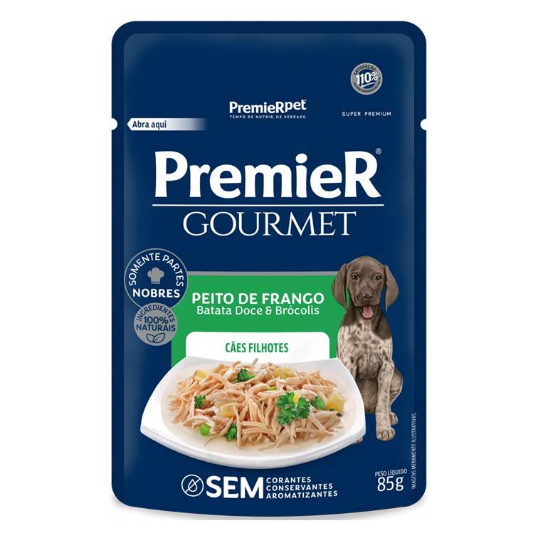 Alimento Úmido Premier Gourmet Sachê Cães Filhotes Peito de Frango 85g