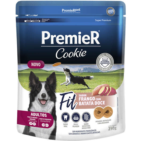 Petisco Premier Cookie Fit Frango com Batata Doce Cães Adultos 250g