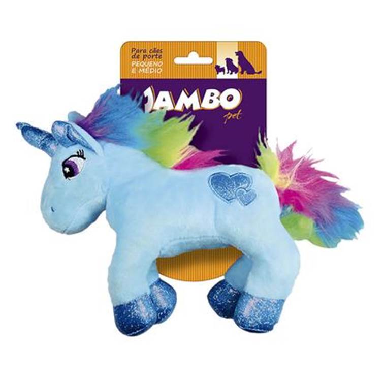 Brinquedo Jambo Mordedor Pelúcia Unicórnio Azul