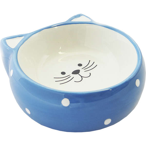 Comedouro Porcelana Face Cat Azul