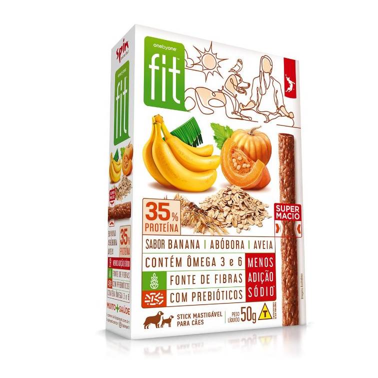Petisco para Cães Onebyone Fit Stick Banana, Abóbora e Aveia 50g