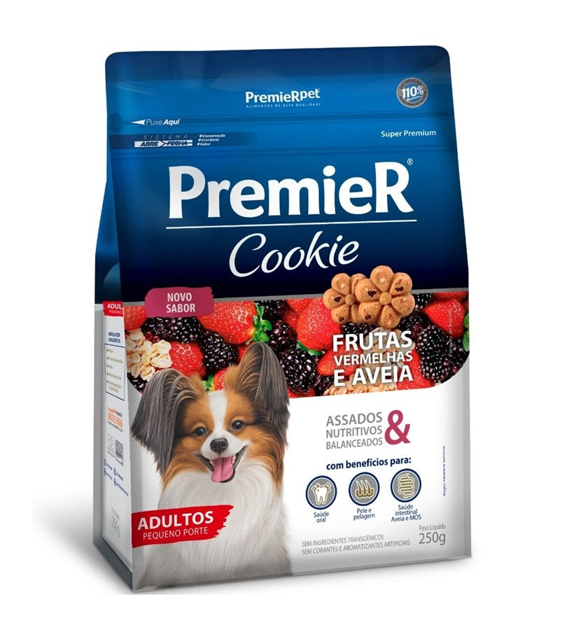 Petisco Premier Cookie Frutas Vermelhas Cães Adultos Pequeno Porte 250g