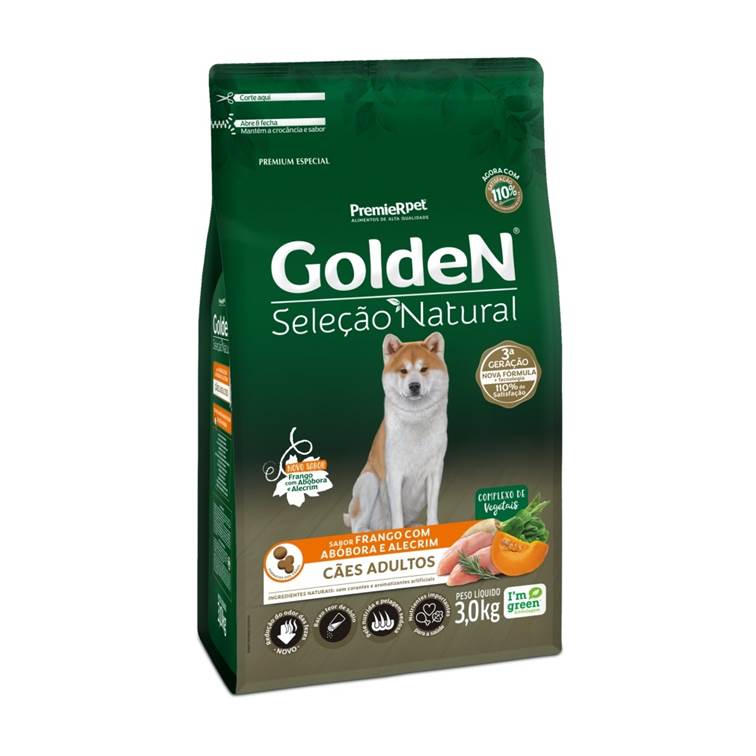 Ração Golden Seleção Natural Cães Adultos Abóbora 3kg