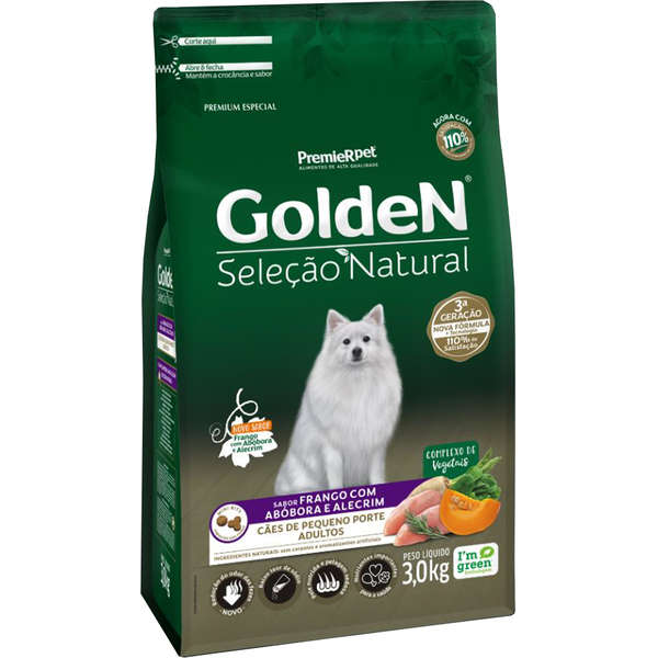 Ração Golden Seleção Natural Cães Adultos Raças Pequenas Frango, Abóbora e Alecrim 3kg