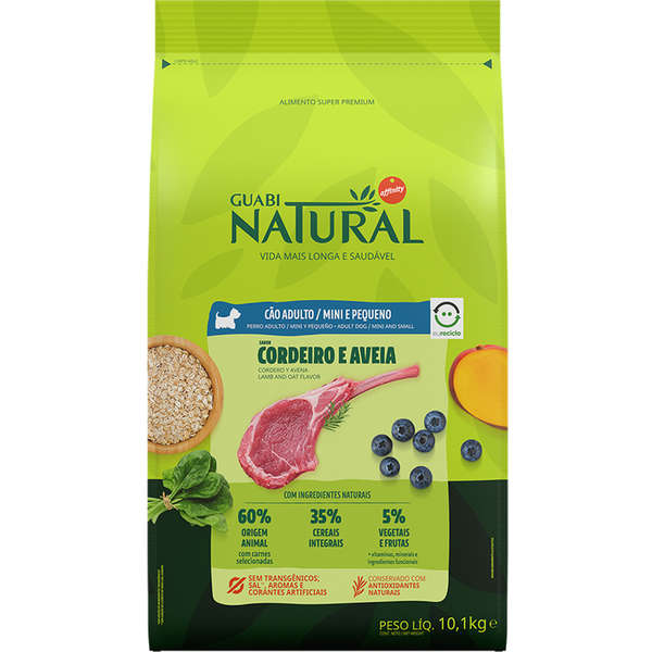 Ração Guabi Natural Cão Adulto Mini e Pequeno Cordeiro e Aveia 10,1kg