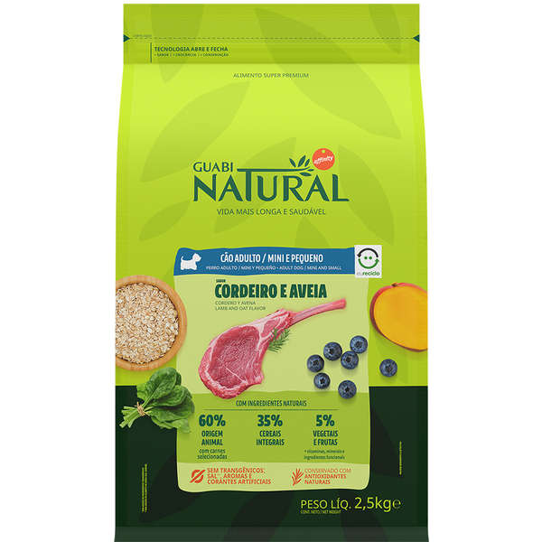 Ração Guabi Natural Cão Adulto Mini e Pequeno Cordeiro e Aveia 2,5kg