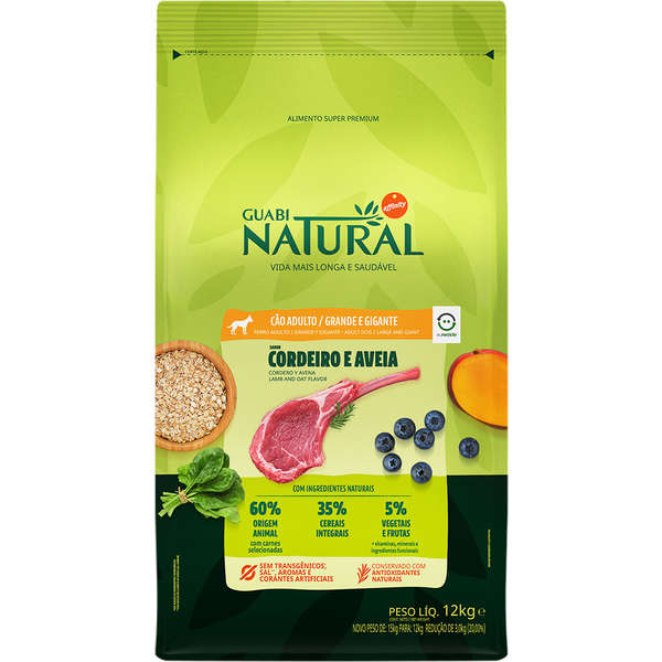 Ração Guabi Natural Cão Adulto Raças Grande e Gigante Cordeiro e Aveia 12kg