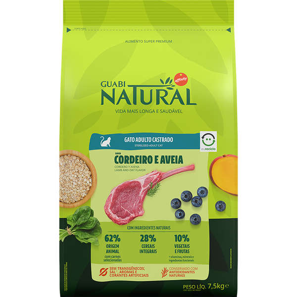 Ração Guabi Natural Gato Adulto Castrado Cordeiro e Aveia 7,5kg