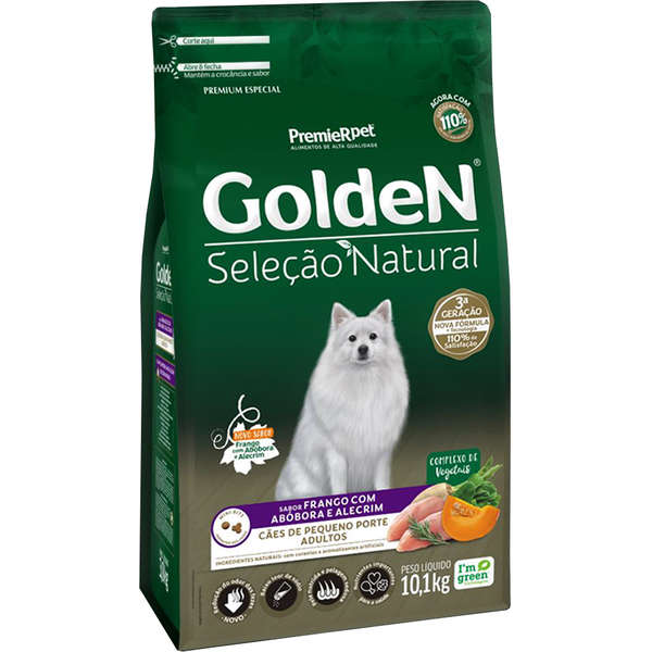 Ração Golden Seleção Natural Cães Adultos Raças Pequenas Frango, Abóbora e Alecrim 10,1kg