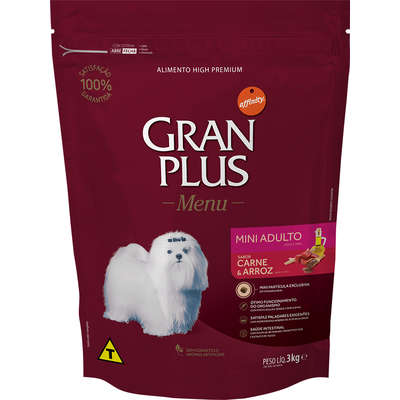 Ração GranPlus Menu Cães Adultos Mini Carne e Arroz 3kg