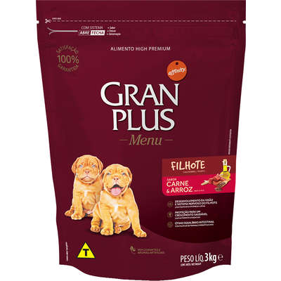 Ração GranPlus Menu Cães Filhotes Carne e Arroz 3kg