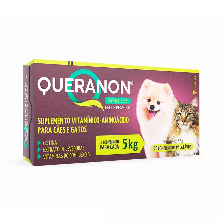 Suplemento Queranon Avert Small Size para Cachorros e Gatos 5kg 30 comprimidos