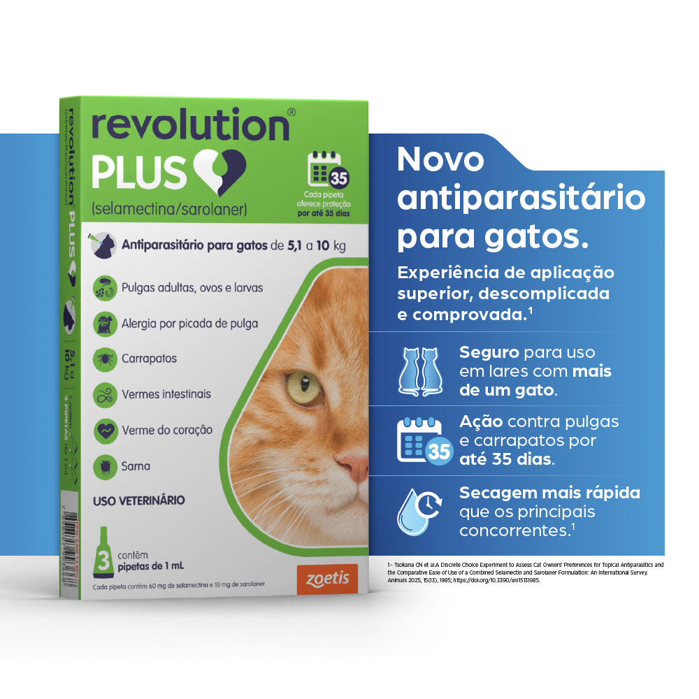 Antiparasitário Revolution Plus Zoetis para Gatos de 5,1 a 10kg 3 unidades