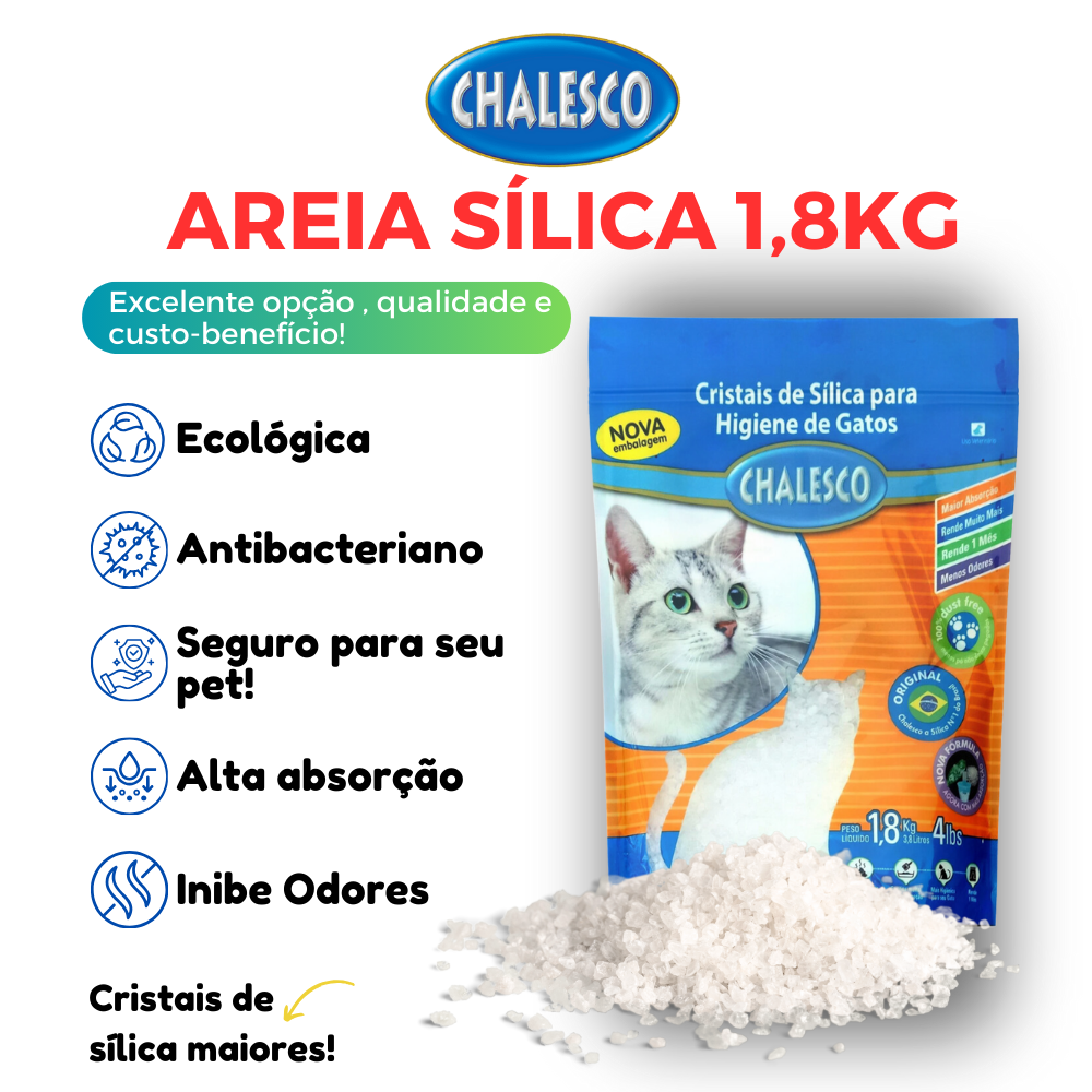 Areia Higiênica Cristais de Sílica Chalesco 1,8kg