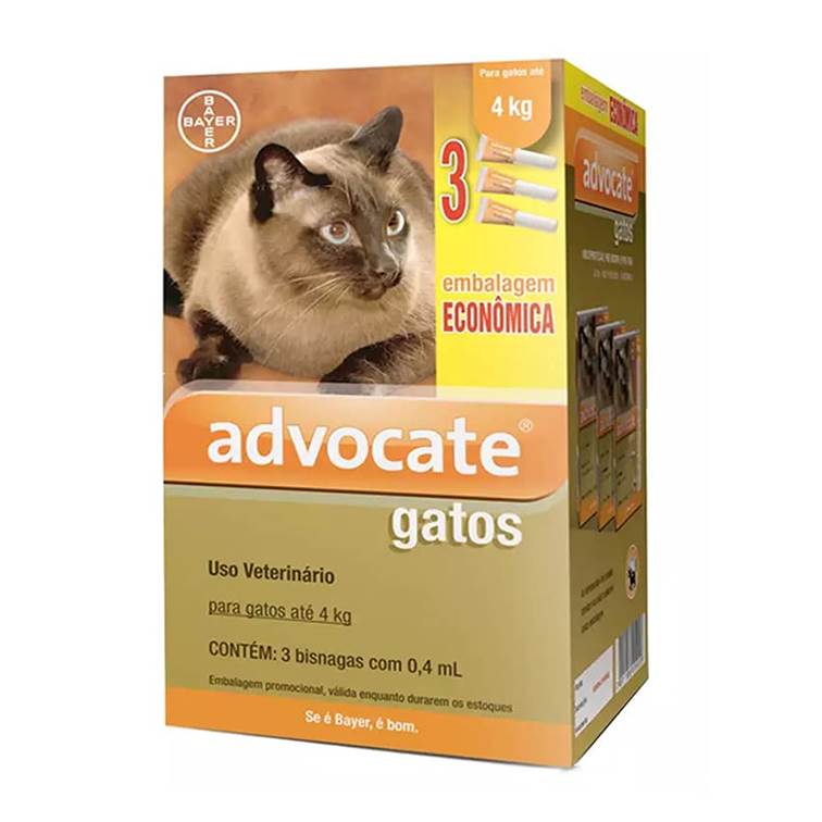 Antipulgas Advocate para Gatos de até 4kg 0,4ml Combo 3 bisnagas