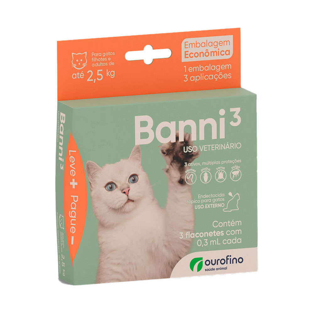 Antipulgas Ourofino Banni 3 para Gatos até 2,5kg 3 bisnagas