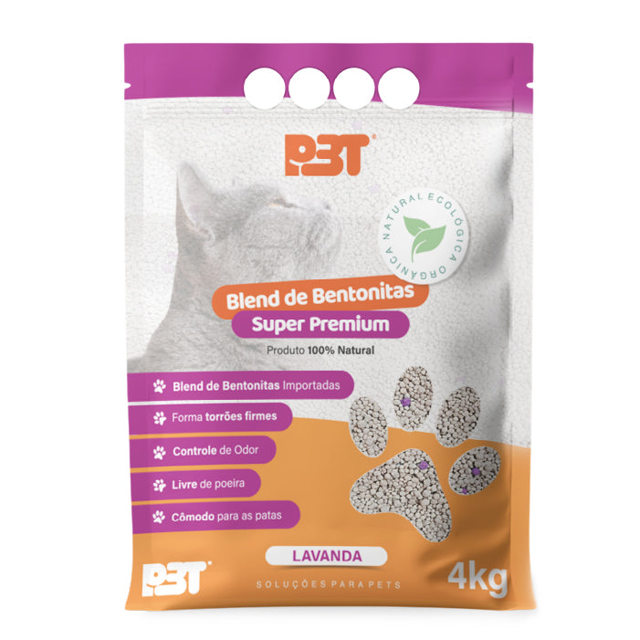 Areia Higiênica para Gatos Blend de Bentonitas Super Premium Natural P3T Lavanda 4kg