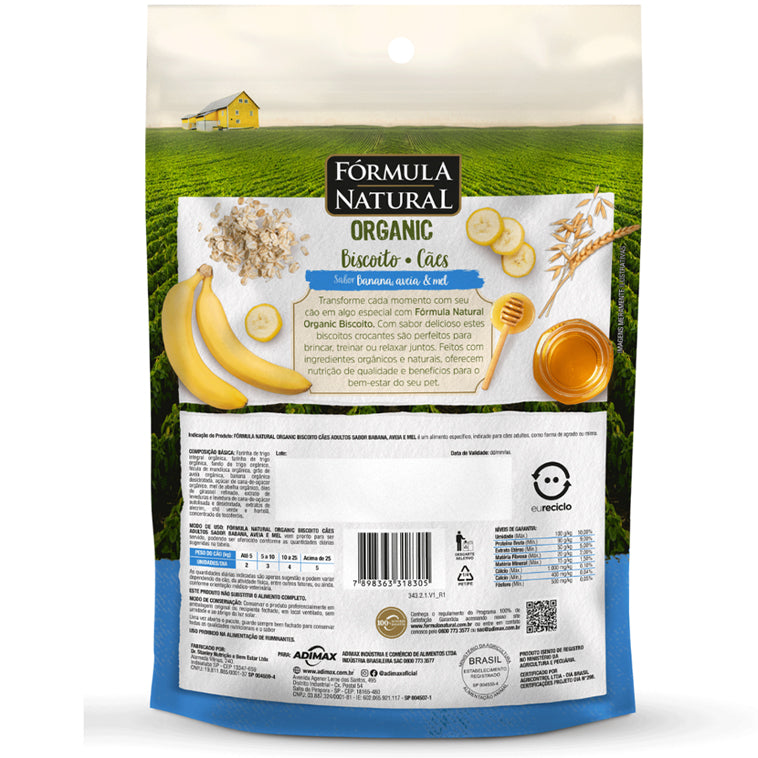 Biscoito Fórmula Natural Organic Cães Adultos Banana, Aveia e Mel 150g
